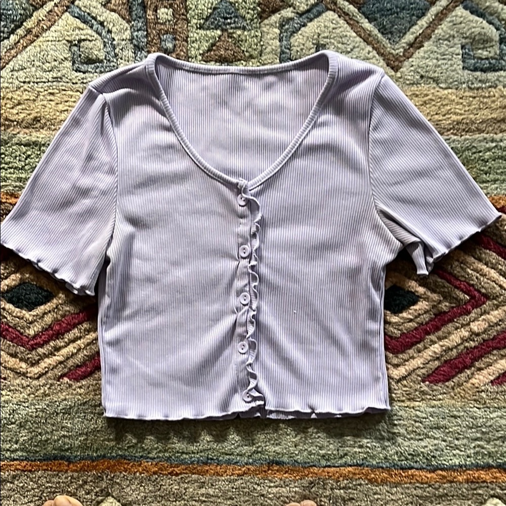 Purple Ruffled Crop Blouse Short Sleeve